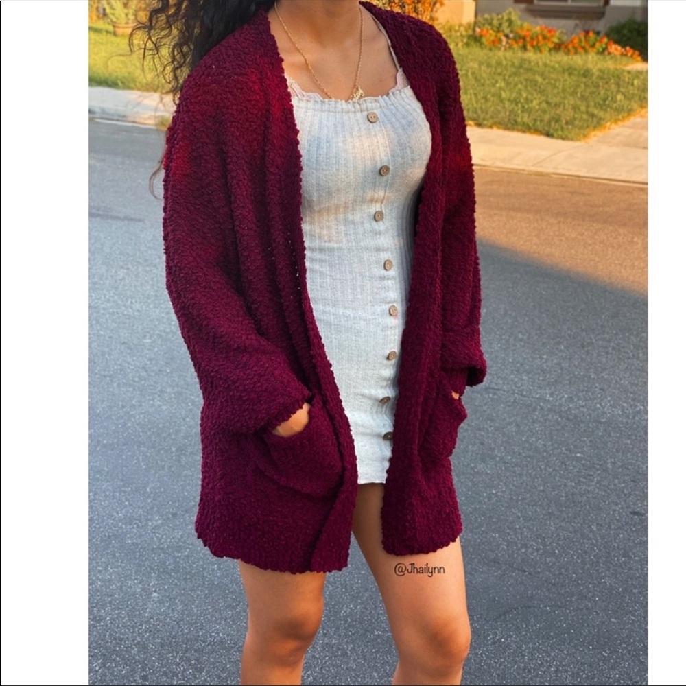 4 PACK BURGUNDY POPCORN BUBBLE SLEEVE CARDIGAN